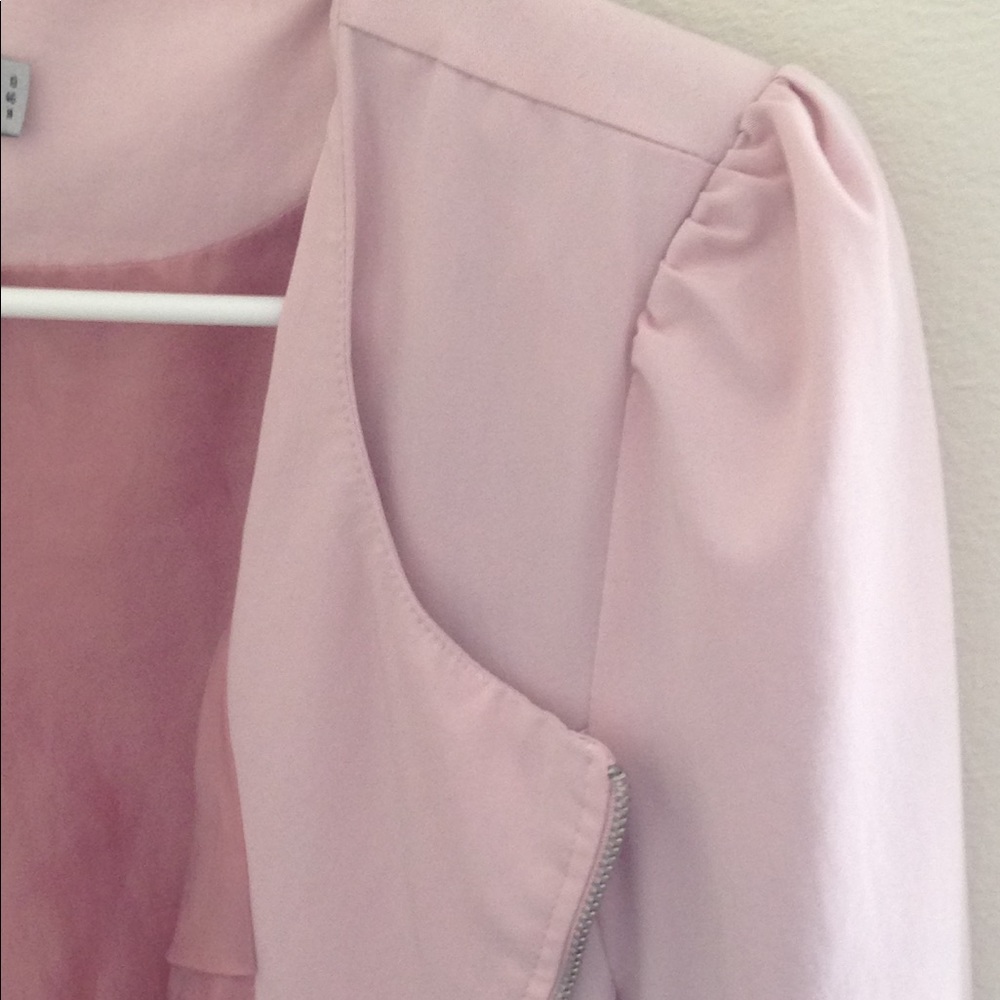 Pink Zip Up Ruffle Blazer